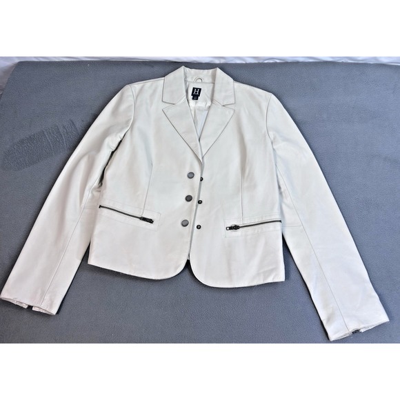 Tommy Hilfiger Jackets & Blazers - Hilfiger Jacket Women's Large White Leather Blazer Zip Pockets 2000's